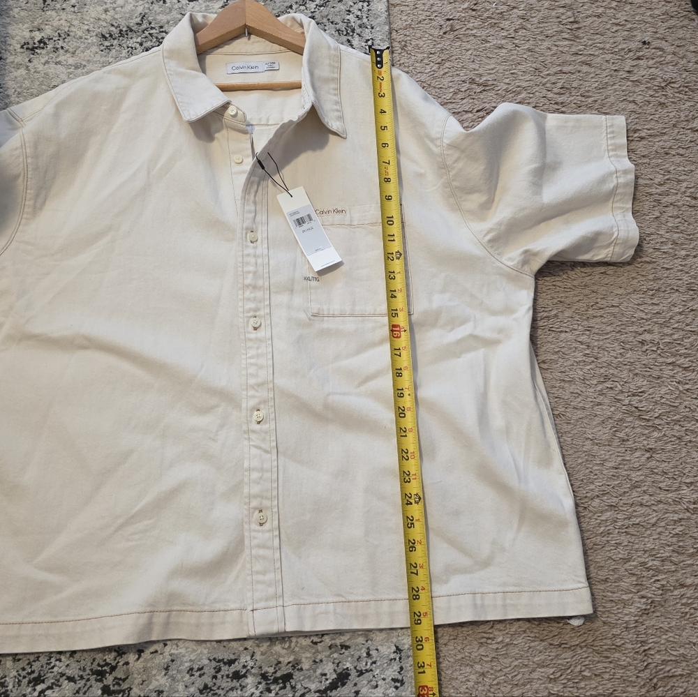 Calvin Klein Button Up Camp Shirt Collared Shortsleeve Mens XXL Cream Cotton - Picture 7 of 7